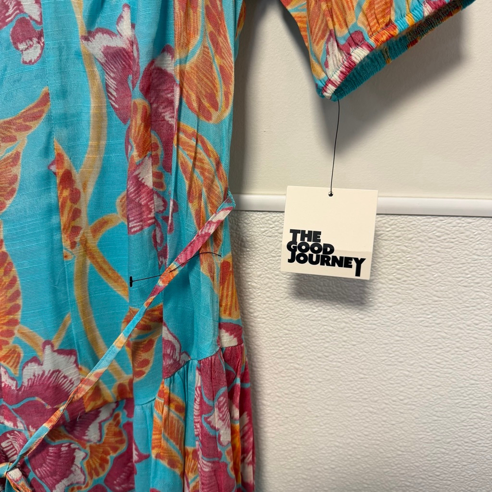 Women's THE GOOD JOURNEY Turquoise Pink Floral Midi Dress S NEW NWT MSRP $138 - Picture 8 of 16